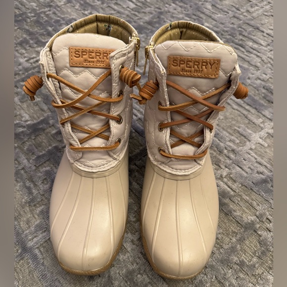 Sperry Top Sider Duck Rain Boots Chevron Quilted Shaft Nylon Ivory 7.5 EUC - Picture 7 of 14